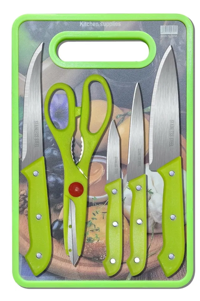 Shopper52 Premium Stainless Steel Kitchen Knife Set (5-Pieces) with Chopping Board- 6pcKNIFE ( 5-Pieces, Pack of 1)