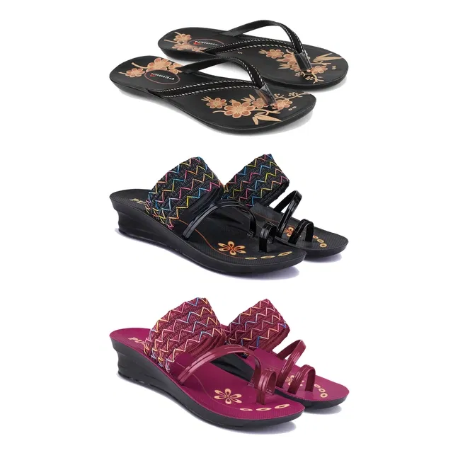 Flats with 2 Pairs Heels for Women (Multicolor, 8) (Set of 3)