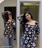 Rayon Printed Short Kurti for Women, Black 