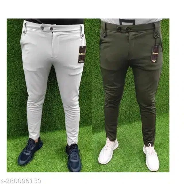 Lycra Track Pants for Men (Grey & Mehandi , 30) (Pack of 2)