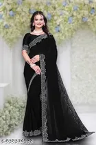 Georgette Saree for Women, Black 