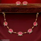 Golden Ball Advaita Enamel Lotus Short Neckpiece / Choker With Earring