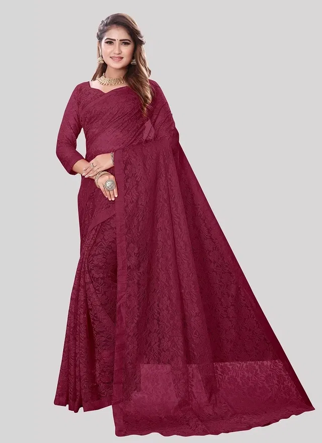 Net Floral Saree for Women (Purple, 6.3 m)
