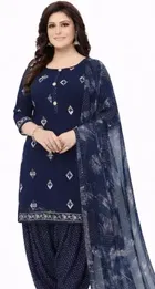 Printed Crepe Unstitched Suit Fabric for Women, Navy Blue 