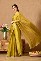 Organza Embellished Saree for Women, Gold 