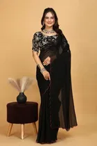 Silk Woven Design Saree for Women, Black 