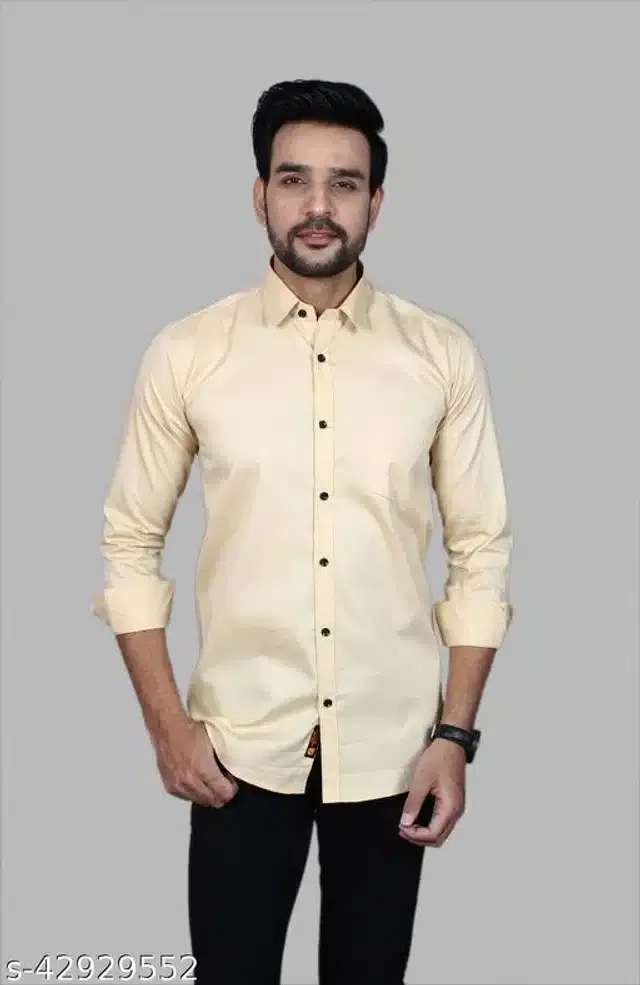 Cotton Blend Full Sleeves Shirt for Men (Cream, XXL)