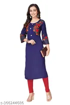 Rayon Slub Embroidered Kurti for Women 