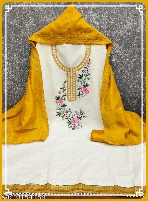 Embroidered Patiala Suit for Women (Yellow, 5.85 meter (S)