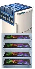 Knit Printed Fridge 4 Pcs Mat with Top Cover 