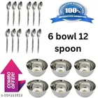 Stainless Steel 6 Pcs Bowls with 12 Pcs Spoon 