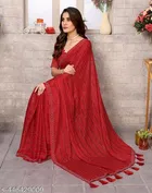 Chiffon Printed Saree for Women, Red 