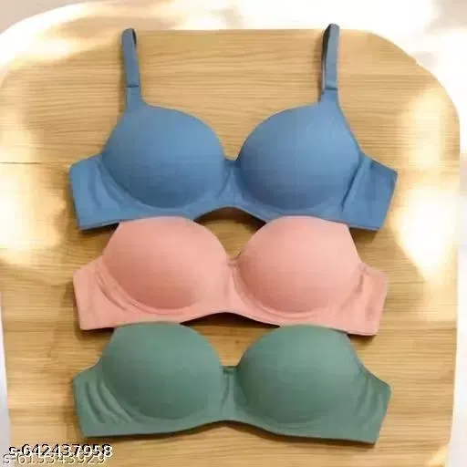 Cotton Solid Bra for Women & Girls, Multicolour, Pack of 3 (28B)