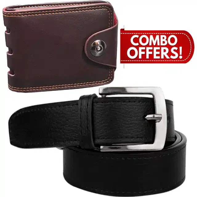 Synthetic Wallet with Formal Belt for Men (Multicolor, Pack of 2)