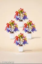 Plastic Artificial Flowers, Multioclor, Pack of 4