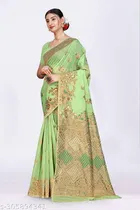 Linen Zari Woven Saree for Women 