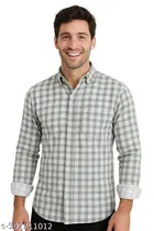 Cotton Blend Checkred Shirt for Men, Grey 