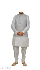 Banarasi Dupion Silk Solid Kurta with Pyjama & Jacket for Men 