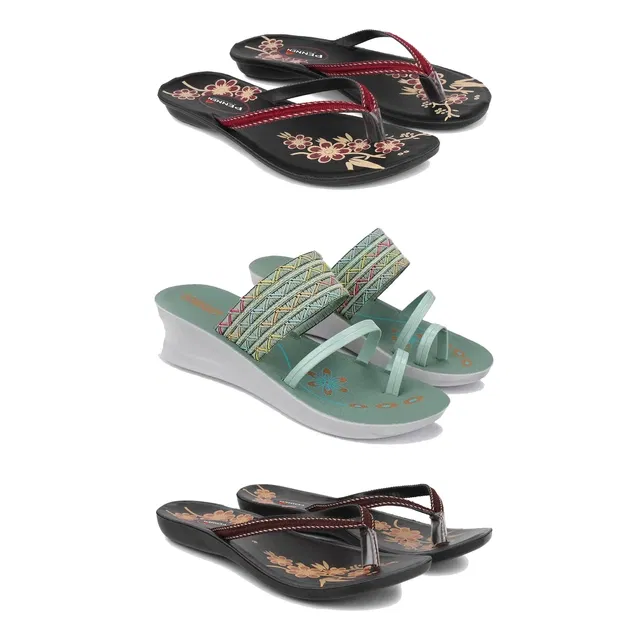 Heels with 2 Pairs Flats for Women (Multicolor, 6) (Set of 3)