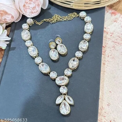 Kundan Jewellery Set for Women, White