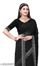 Georgette Saree for Women, Black 