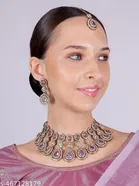 Mehandi Finish Golden Shadow Diamonds Ethnic Classy Necklace Set for Women 