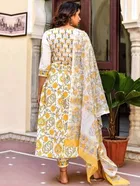 Cotton Blend Printed Anarkali Women's Kurta with Pant & Dupatta Set 