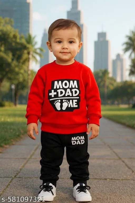 Hosiery Cotton Printed Clothing Set for Kids, Red & Black (18-24 Months)