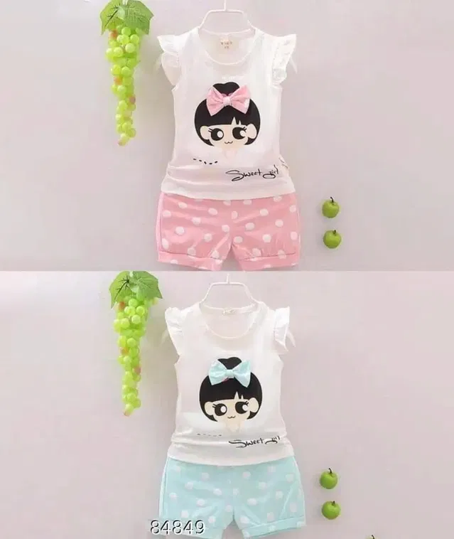 Hosiery Cotton Sleeveless Top & Bottom Clothing Set for Girls (Multicolor, 12-18 Months) (Set of 2)