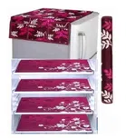 Knit Printed Fridge 4 Pcs Mat With Handle & Top Cover (Wine, Set Of 1)