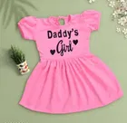 Chest Print Crepe Frocks for Girls, Pink 