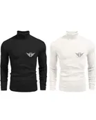 Fleece Solid Hi-Neck Sweater for Men, Black & White, Pack of 2 