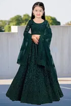 Net Embroidered Semi Stitched Lehenga for Girls 