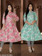 Floral Printed Cotton Kurti with Show Button for Women, Pack of 2 