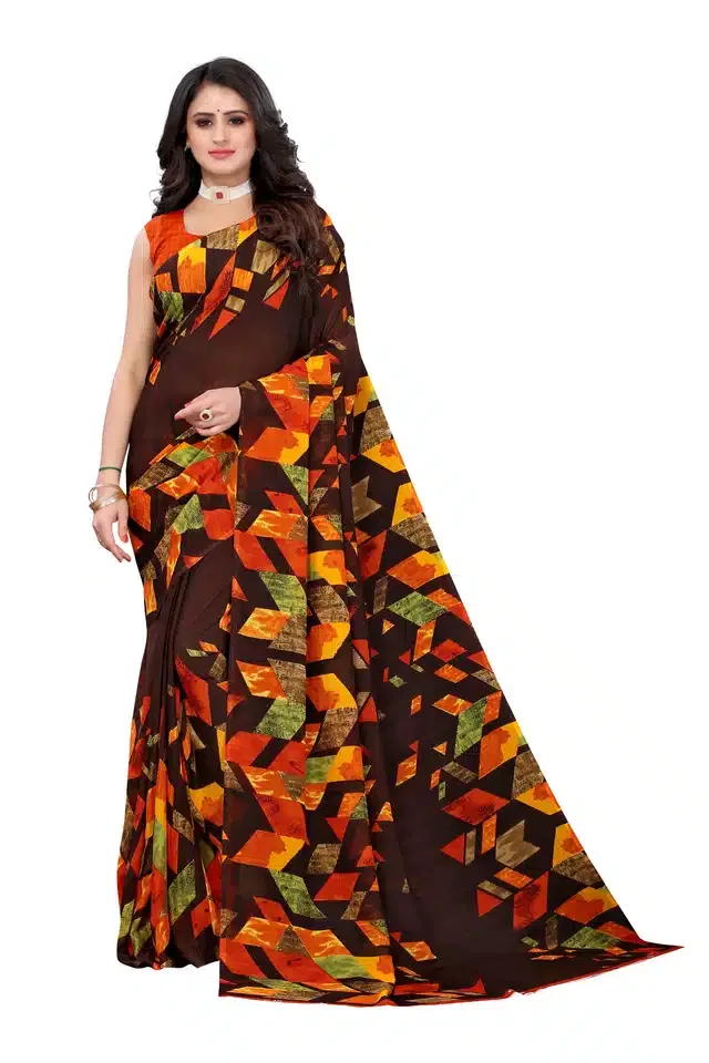 Saree with Unstitched Blouse for Women (Brown, 5.95 m)