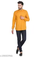 Cotton Blend Solid Short Kurta for Men (Mustard, S)