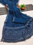 Georgette Dyed/ Washed Saree for Women, Teal 