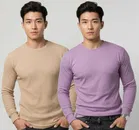 Polyester Textured Round Neck T-shirt for Men, Multicolour, Pack of 2 