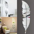 Mirror Sticker Silver Feather Shape for Home 1pc