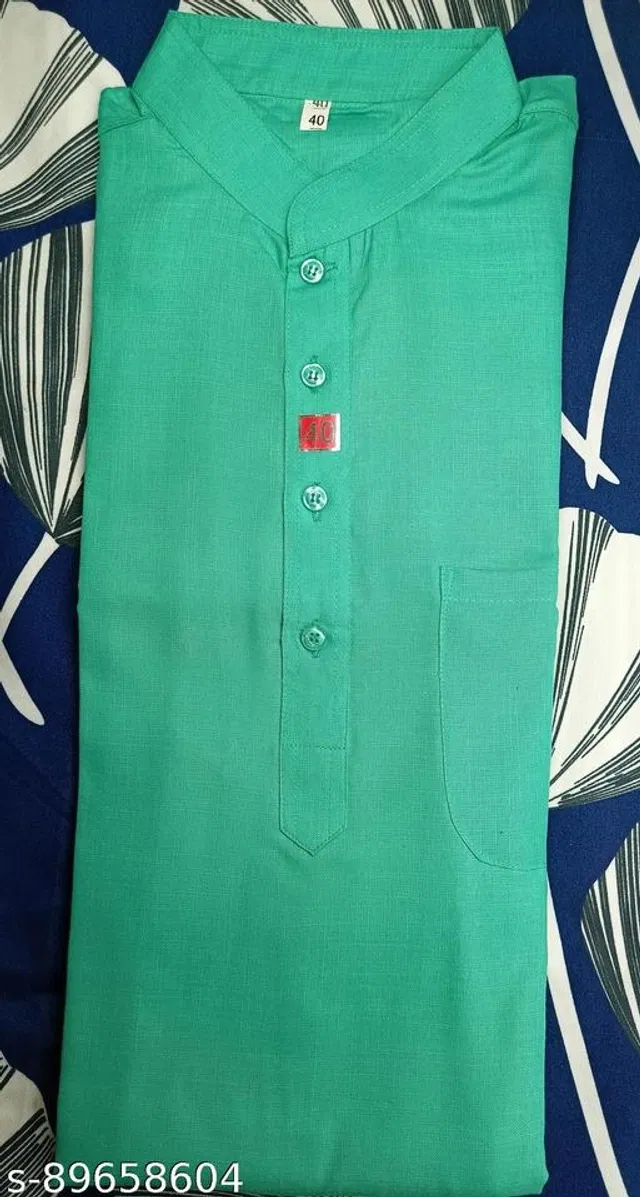 Cotton Solid Kurta for Men (Mint Green, XXL)
