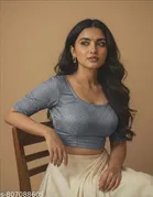 Lycra Ready Made Blouse for Women, Grey 
