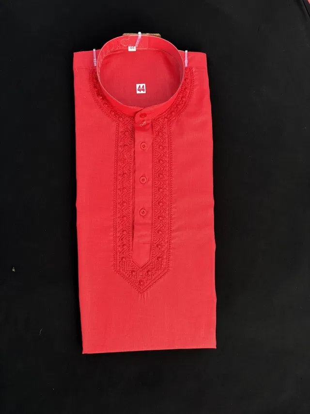 Cotton Solid Kurta with Pyjama for Men (Pink, XXL)