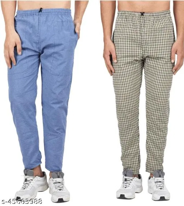 Cotton Trousers for Mens (Blue & Yellow, Free Size) (Pack of 2)