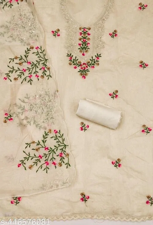 Cotton Unstitched Suit for Women (Cream, Free Size)