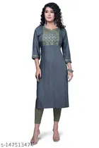 Rayon Slub Embroidered Kurti for Women 