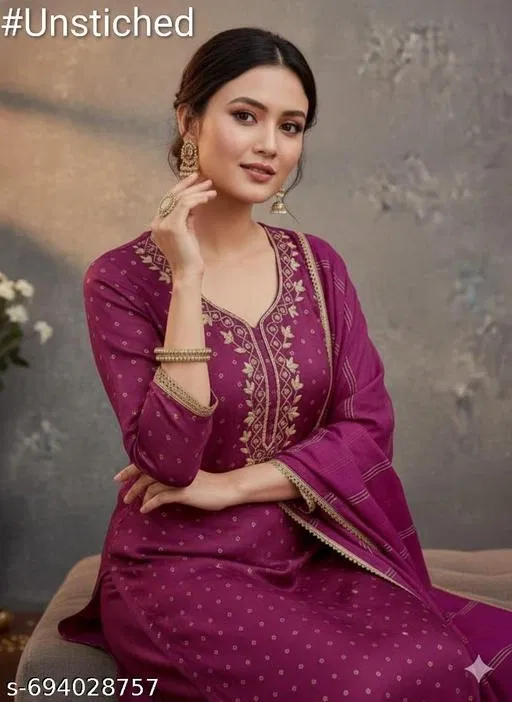 Chanderi Cotton Punjabi/All Over Suits Semi-Stitched Suits (Multicolor, 6.25 meter for Women (L)