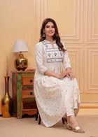 Rayon Embroidered Anarkali Women's Kurta with Pant Set 