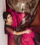 Litchi Silk Woven Design Saree for Women, Pink 