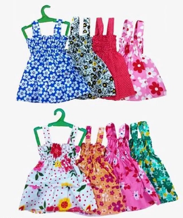 Cotton Frocks for Girls (Multicolor, 12-18 Months) (Pack of 8)