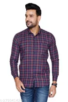Cotton Blend Checked Shirt for Men, Maroon 